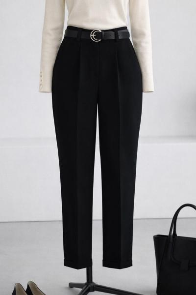 Deri Kemerli Flotolu Dabıl Pantolon Siyah