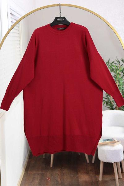 Bisiklet Yaka Salaş Triko Tunik Bordo