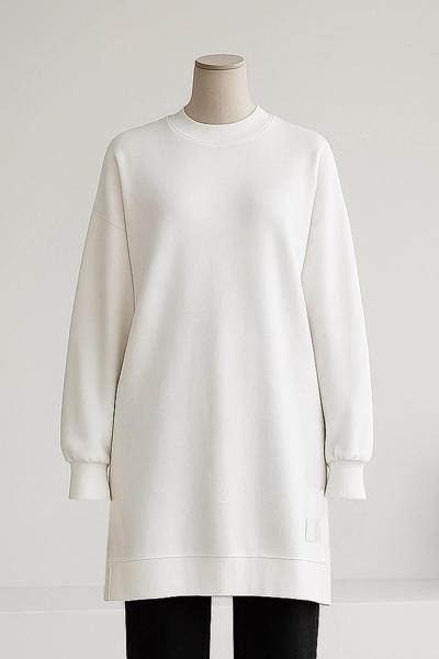 Soul Armalı 24 Lüks Penye İki İplik Uzun Tunik Ekru
