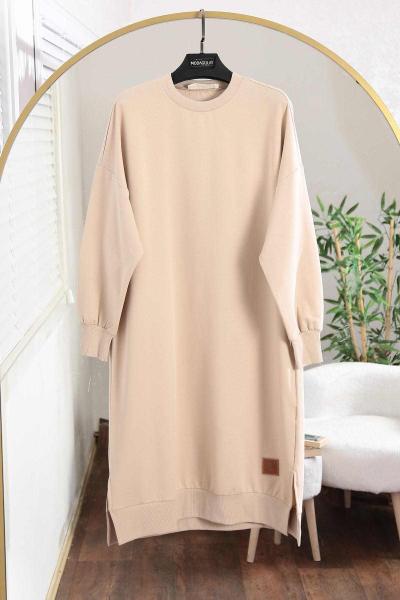 Soul Sıfır Yaka 24 Armalı Lüks Penye İki İplik Tunik Krem