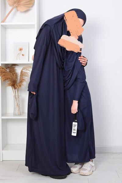 Çantalı Çocuk Namaz Elbisesi Lacivert