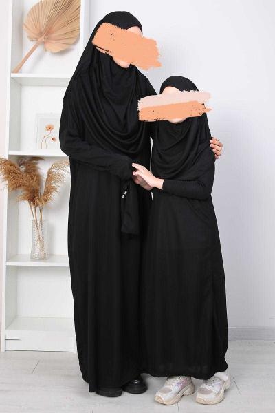 Çantalı Çocuk Namaz Elbisesi Siyah
