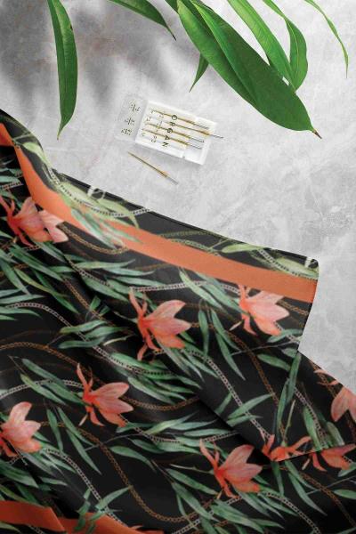 Zincir Zambak Desenli Şal Orange