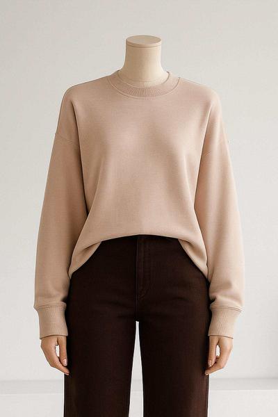 Sıfır Yaka Basıc Yırtmaçlı İki İplik Sweat Mantar