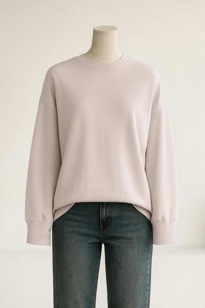 Sıfır Yaka Basıc Yırtmaçlı İki İplik Sweat Taş