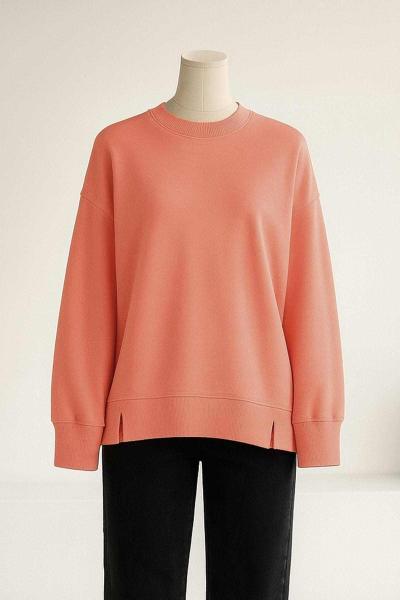 Sıfır Yaka Basıc Yırtmaçlı İki İplik Sweat Yavru Ağzı