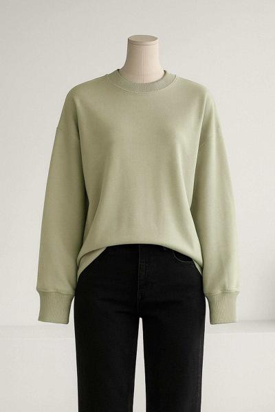 Sıfır Yaka Basıc Yırtmaçlı İki İplik Sweat Nil