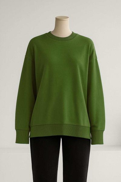 Sıfır Yaka Basıc Yırtmaçlı İki İplik Sweat Enginar