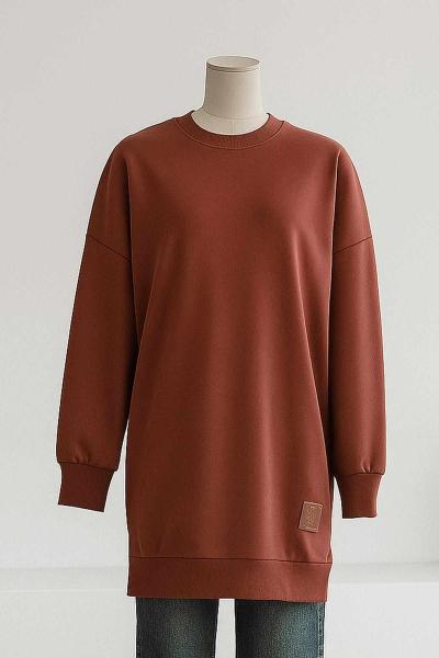 Soul Sıfır Yaka 24 Armalı Lüks Penye İki İplik Tunik Açık Kahve