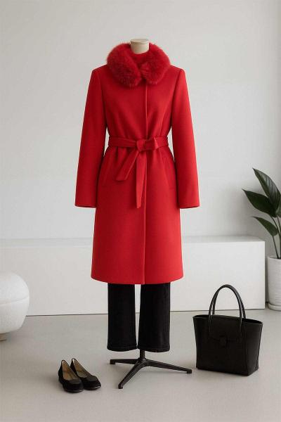 Çift Düğmeli Erkek Yaka Kaşe Kaban Kırmızı