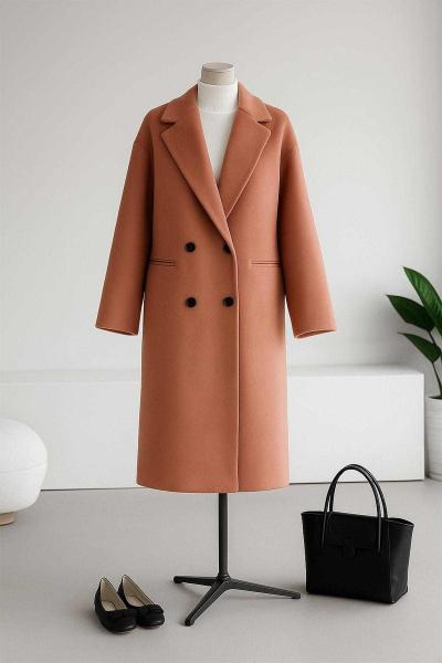 New Dört Düğmeli Oversıze Kaşe Kaban Gül