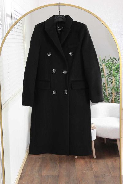 Altı Düğmeli Erkek Yaka Kaşe Kaban Siyah