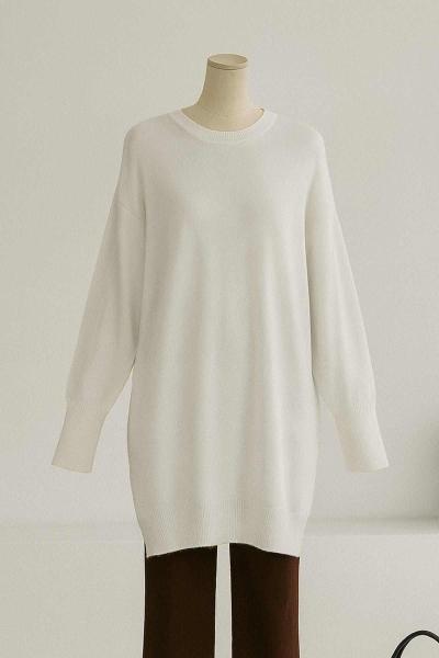 Bisiklet Yaka Triko Tunik Ekru