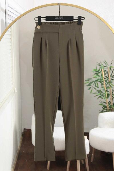 Yanı Bantlı Tek Düğmeli Pantolon Haki