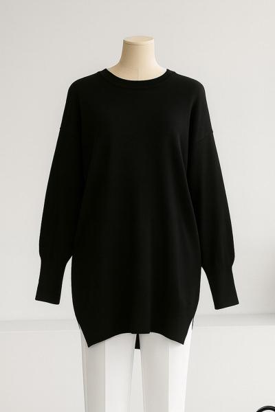Bisiklet Yaka Triko Tunik Siyah