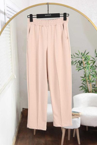 Çımalı Beli Lastikli Aysho Eşofman Altı Bej