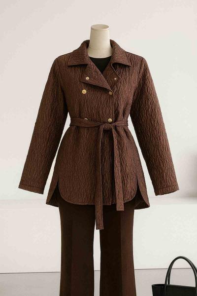 Dört Düğmeli Kapitone Ceket Kahve