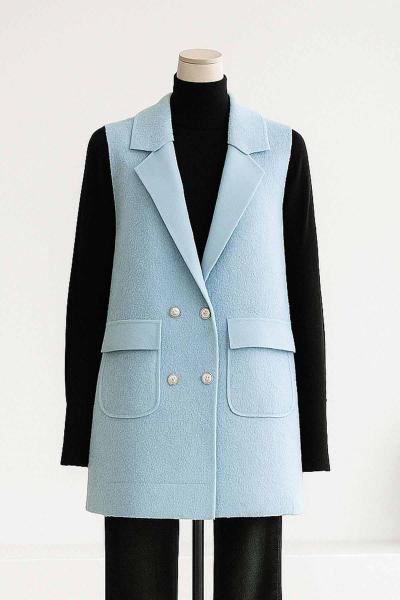 Metal Düğmeli Çift Cepli Buklet Yelek Bebe Mavi