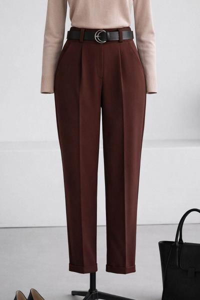 Deri Kemerli Flotolu Dabıl Pantolon Kahve