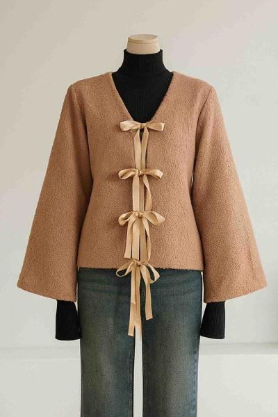 Dört Bağlamalı Buklet Ceket Vizon