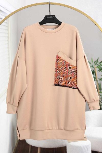 Cebi Renkli Garnili Tunik Bej