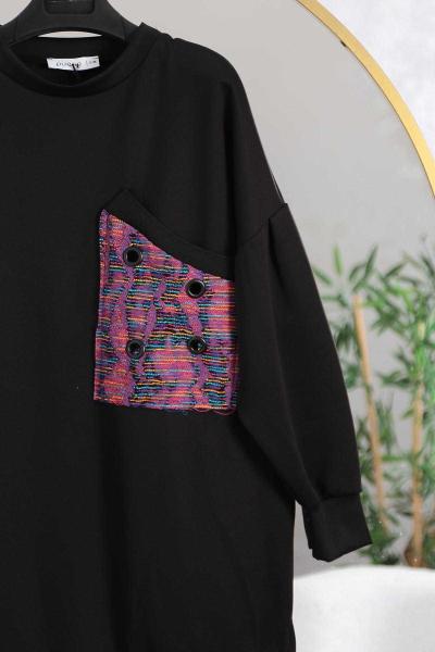 Cebi Renkli Garnili Tunik Siyah