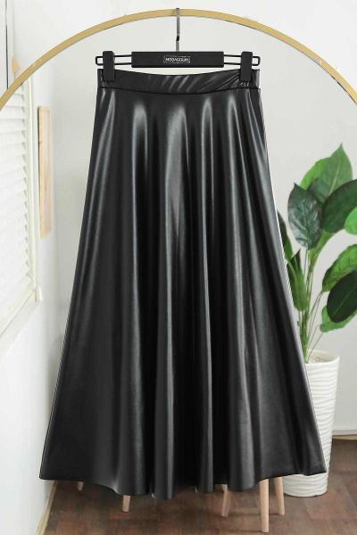Kloş Deri Etek Siyah