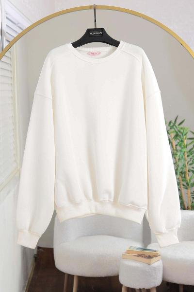 Omzu Parçalı Üç İplik Dikişli Sweat Ekru