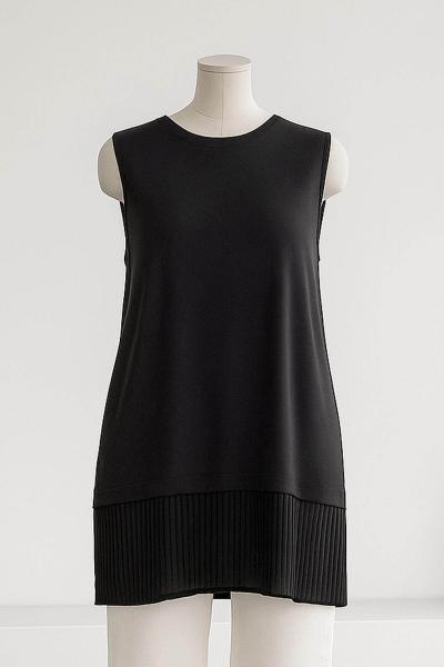 Piliseli Kolsuz Viskon Tunik Siyah