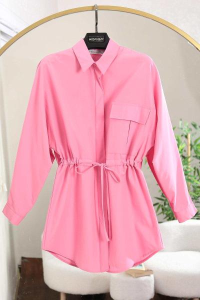 Tek Cepli Tünelli Bağlamalı Poplin Gömlek Fuşya