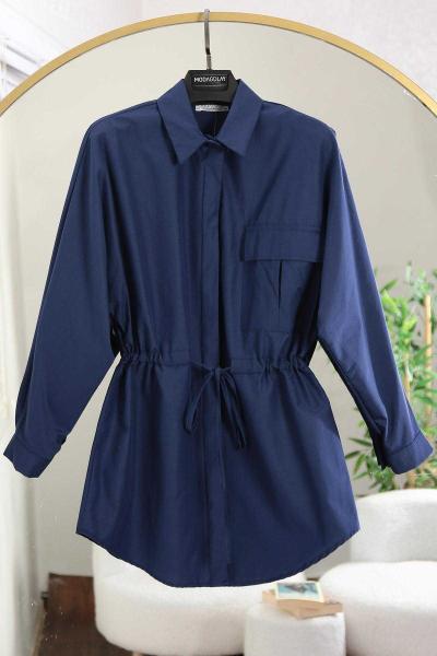 Tek Cepli Tünelli Bağlamalı Poplin Gömlek Lacivert