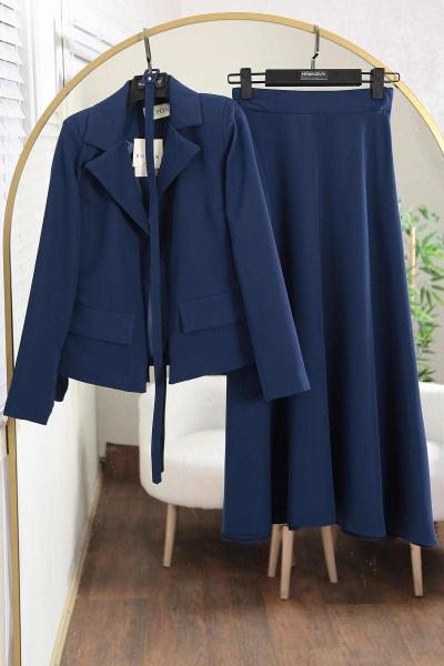 Çift Cepli Kemerli Etekli Dabıl Takım Lacivert