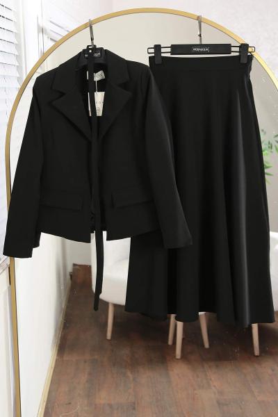 Çift Cepli Kemerli Etekli Dabıl Takım Siyah