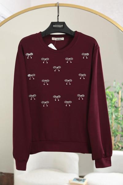 Taş Fiyonk Detaylı Aysho Sweat Bordo