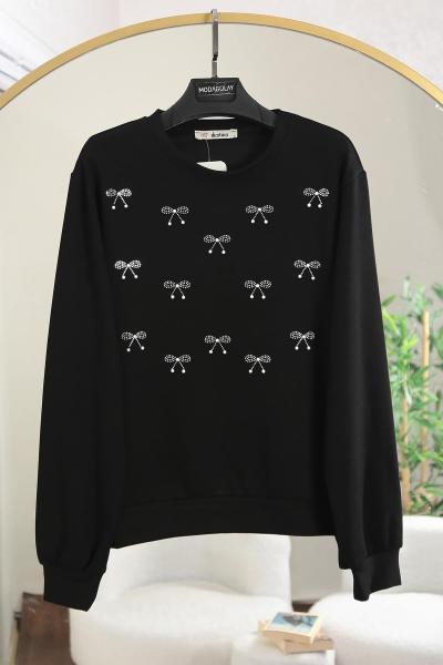 Taş Fiyonk Detaylı Aysho Sweat Siyah