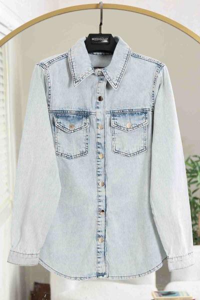 Çıtçıtlı Kot Gömlek Kar Yıkama