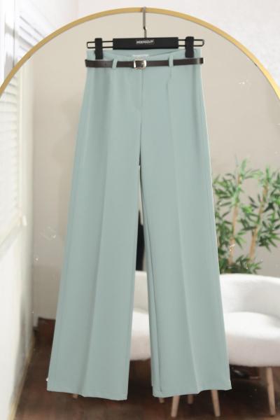 Beli Kemerli Boru Paça Double Pantolon Mint