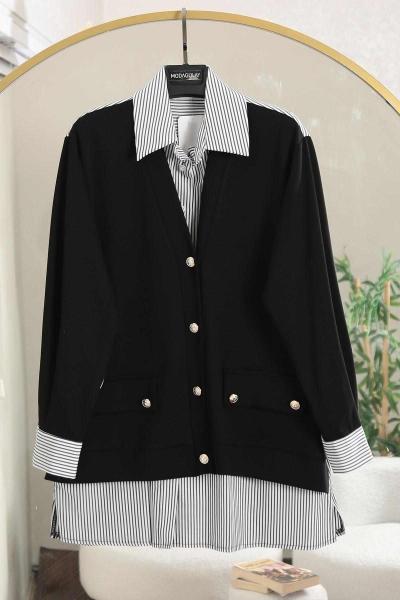 Çizgili Garnili Aysho Gömlek Siyah