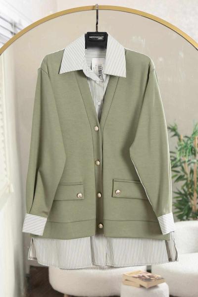 Çizgili Garnili Aysho Gömlek Yeşil