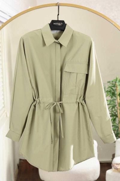 Tek Cepli Tünelli Bağlamalı Poplin Gömlek Adaçayı