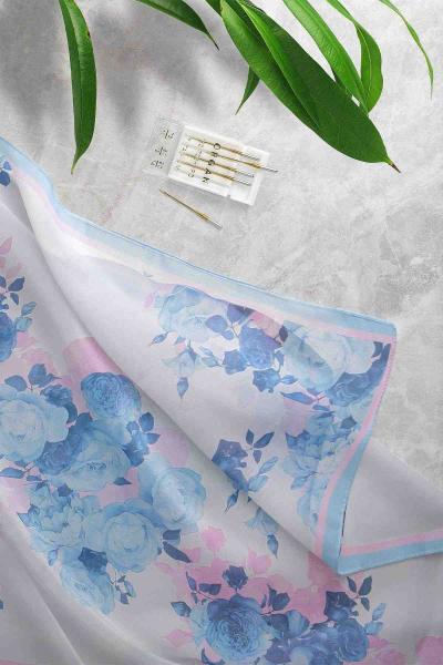 Aqa Soft Gü Buketi Desenli Şal Bebe Mavi