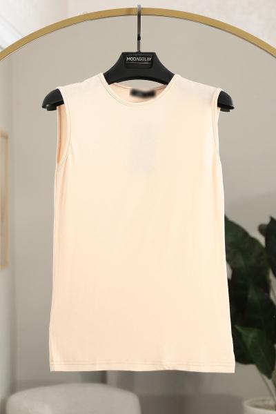 Sıfır Yaka Kolsuz Viskon Bady Somon