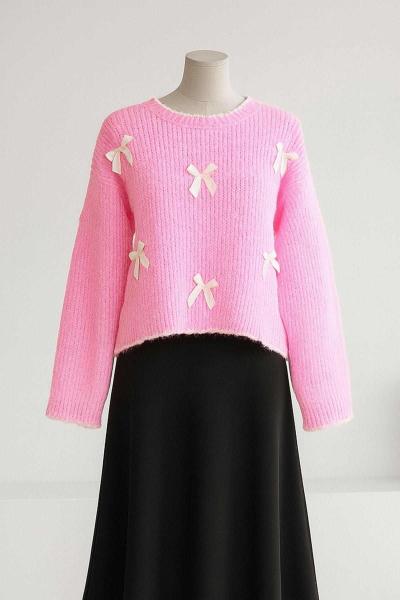 Kurdela Detaylı Kısa Triko Kazak Pembe