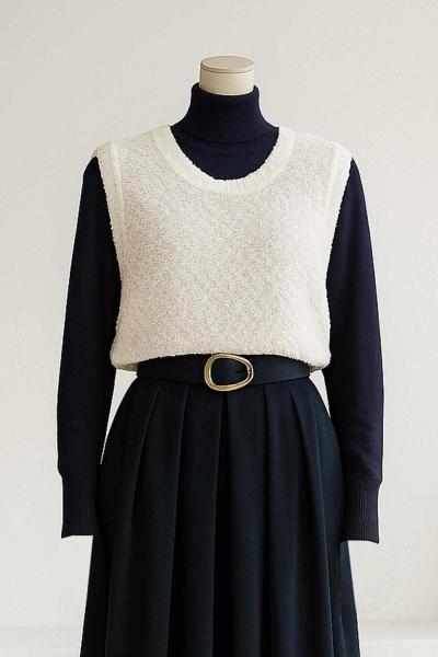 Bisiklet Yaka Ponponlu Triko Süveter Ekru