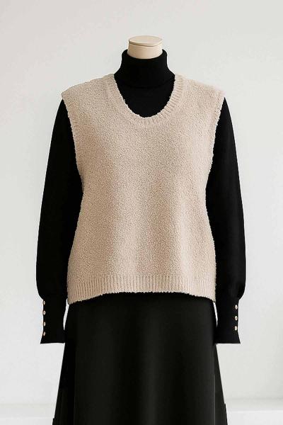 Bisiklet Yaka Ponponlu Triko Süveter Vizon