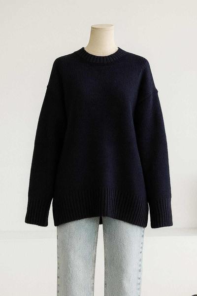 Sıfır Yaka Basıc Triko Tunik Lacivert