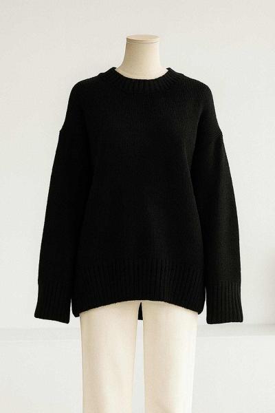 Sıfır Yaka Basıc Triko Tunik Siyah