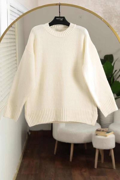 Sıfır Yaka Basıc Triko Tunik Kemik