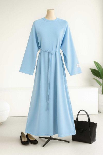 Kolu Armalı İnce Kuşaklı Modal İkiip Elbise Bebe Mavi