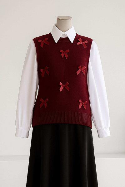 Kurdela Detaylı Triko Süveter Bordo